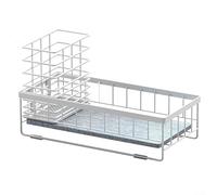 Support pour éponge d'évier de cuisine avec base en pierre de diatomée à séchage rapide, panier en acier au carbone durable pour brosses, bouteilles de détergent et accessoires d'évier (blanc)