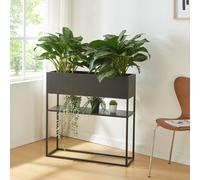 Support pour fleurs 'Joensuu' Plateau surélevé avec étagère Acier 80 x 80 x 25 cm Noir