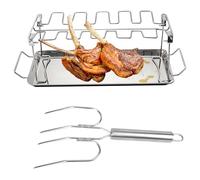 Support pour jambes de poulet sur le gril | Support pour ailes de poulet avec fourchette - Grille rôtissoire en acier inoxydable pour four et cuisine extérieure dans le patio et le jardin