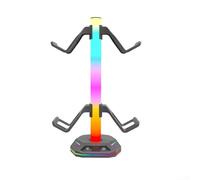 Support pour manette et casque pour Xbox, PS5 Pro, PS4, Switch - Support de bureau en ABS avec éclairage RVB - Compact - 19 x 5,3 x 3,8 cm - Accessoire de jeu - Noir