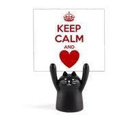 Support pour mémo avec citation « Keep Calm and Love » - Motif chat noir