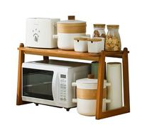 Support pour micro-ondes, étagère de comptoir en bois à 2 niveaux pour cuisine, grille-pain et grille de four pour appareils électriques et stockage de condiments