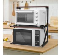 Support pour micro-ondes Étagère de cuisine à 2 niveaux Étagère à épices en bois et acier 54x30x65cm Noir