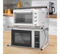 Support pour micro-ondes Étagère de cuisine à 2 niveaux Étagère à épices en bois et acier 54x30x65cm Couleur bois blanc