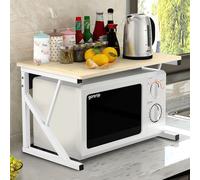 Support pour micro-ondes Étagère de cuisine Étagère sur pied Étagère à épices en bois et acier 54x34.5x35cm Couleur bois blanc