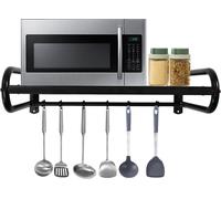Support pour micro-ondes universel avec 6 crochets acier au carbone Étagère pour micro-ondes jusqu'à 30kg Support mural Étagère de cuisine (noir)