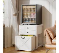 Support pour mini-réfrigérateur Hauteur 69CM Table pour mini-réfrigérateur avec 2 tiroirs et 1 armoire à roulettes Table pour réfrigérateur à boissons pour dortoir, maison, bureau, chambre, blanc