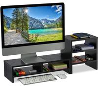 Support Pour Moniteur, 2 Parties, Organiseur, Travail Ergonomique, Rehausseur D'Écran, Pour Bureau, Noir