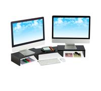 Relaxdays Support pour Moniteur, pour 2 écrans, réglable, Travail Ergonomique, rehausseur d'écran, Bureau, Caisse, Noir