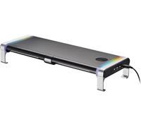 Support Pour Moniteur Ht43L Avec Éclairage Rvb Et Chargeur Qi - 2 Tiroirs Et 3 Ports Usb 2.0 - Support D'Écran Pour Écrans Et Ordinateurs Portables - Charge Maximale : 20 Kg