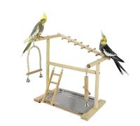 Support pour oiseau, échelle d'escalade en bois, 39,5 x 36,4 x 23,9 cm, support de jeu en bois pour perroquet avec plateau amovible en acier inoxydable et tasse pour mâcher, escalade, meulage