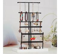 Support pour Organisateur de Bijoux à 6 Niveaux pour Collier, Arbre, Barre en T, Support pour Organisateur de Bijoux, Présentoir à Suspendre pour Collier et Bracelet avec Plateau en Bois(Noir)