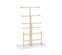 Support pour Organisateur de Bijoux à 6 Niveaux pour Collier, Arbre, Barre en T, Support pour Organisateur de Bijoux, Présentoir à Suspendre pour Collier et Bracelet avec Plateau en Bois(Or)