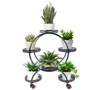 Support pour plantes 6 pots Métal Escalier pour fleurs Pots de fleurs Banc de fleurs Avec roue Noir