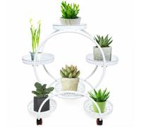Support pour plantes 6 pots Métal Escalier pour fleurs Pots de fleurs Banc de fleurs Support pour fleurs Avec roue Blancs