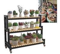 Support pour Plantes de Jardin 2, Support de Rangement à 3 Niveaux, Support pour Plantes en métal, présentoir pour Plantes à Fleurs, Support pour Pot de Fleurs Peu encombrant avec roulettes