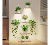 Support pour plantes d'intérieur avec lampes de croissance - 7 niveaux, supports d'angle de 111 cm, étagères métalliques pour plantes, support incurvé pour plantes pour salon, terrasse, balcon, Blanc