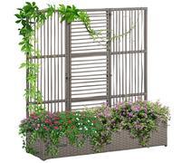 Jardinière Avec Treillis Haut Dim. 103l X 29l X 103h Cm Résine Tressée Pe Aspect Rotin Gris