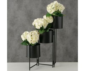 Support pour plantes, porte-pot de fleurs, 3 bacs, accessoire de décoration de salon, bac à plantes moderne, fer noir, rond, LxlxH 51x18x64 cm