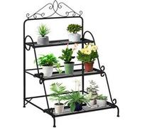 Outsunny Support pour plantes présentoir avec étagères en métal 3 niveaux forme escalier intérieur/extérieur dim. 60,5L x 59,5l x 95,5H cm noir