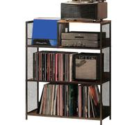 Support pour Platine Vinyle, Présentoir Métallique pour Disques avec Pieds Antidérapants, Cadre de Support Compartimenté, Rangement À 4 Niveaux pour Albums Et LP