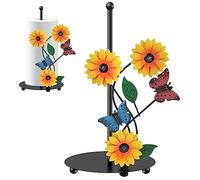 Support pour rouleau de papier essuie-tout de cuisine Gatphy - Support de rouleau de papier en métal noir à motif de tournesol - Organisateur de comptoir antidérapant autoportant - Décoration vintage