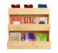 Support pour sachets de thé en bambou 27 x 17,5 x 24 cm 5 kg Triple Decker Rangement vertical Boîte à thé peu encombrante en bois Structure ouverte Organiseur de sachets de thé en bambou pour maisons