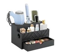 Support pour sèche-cheveux en bois avec 3 en acier inoxydable pour | Support pour sèche-cheveux en bois avec 3 gobelets amovibles en acier inoxydable pour salle de bain, cuisine, café