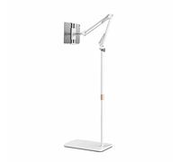 Support pour Tablette, Support Tablette de Pied sur Sol avec Bras Articulé Réglable, Support de téléphone Rotatif à 360 ° pour Tablette, Support de Tablette Universel Rotatif Métal(Color:blanc)