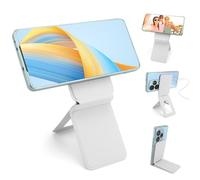 Support pour téléphone, trépied magnétique pliable pour téléphone, réglage de l'angle et aimants puissants Support pour téléphone en cuir PU, compatible avec tous les téléphones intelligents (Blanc)