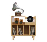 Support pour tourne-disque avec stockage, armoire de rangement en vinyle, support pour disques vinyles, charge maximale 45 kg, pour salon, chambre à coucher, 80 x 40 x 82,6 cm, couleur bois