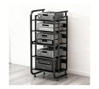 Support pour tourne-disque vinyle avec étagères réglables Noir et blanc 3 à 5 vels, design compact (50 x 42,5 x 110 cm)