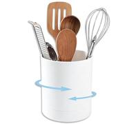 Support pour ustensiles de cuisine, organisateur d'ustensiles rotatif à 360 °, pot à ustensiles de comptoir, organisateur de rangement pour ustensiles de cuisine pour cuillères, fourchettes (blanc)