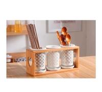Support pratique en céramique avec compartiment amovible - Évier de cuisine nizer pour fourchettes, cuillères, baguettes et base égouttoir parfait pour comptoir de cuisine.