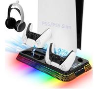 Support PS5 pour PS5 PS5 Slim avec Station de Refroidissement et de Charge Double Manettes Ventilateur de blanc DOCK