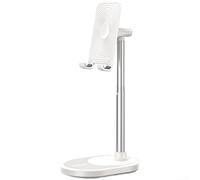 Support réglable en alliage d'aluminium pour téléphone et tablette pour diffusion en direct, vidéoconférence et cours en ligne - 9 × 13,5 × 26 cm, support de bureau avec base en acier lestée et