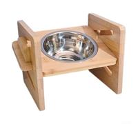 Support réglable en bois pour animaux de compagnie de taille moyenne - Mangeoire surélevée avec bol en acier inoxydable - Base antidérapante pour un usage domestique 23,5 cm