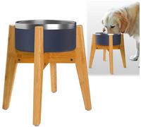 Support réglable pour gamelle pour Chien - Support surélevé - Largeur (Extensible de 17,8 à 25,4 cm) - Bambou Naturel