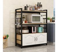 Support réglable pour micro-ondes et boulanger de cuisine en métal avec étagères et portes - Organisateur de buffet pour salle à manger et salon - Solution de rangement (blanc, 80 x 35 x 120 cm)