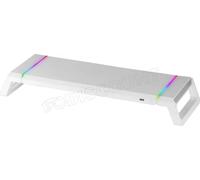 Mars Gaming MGS-ONE Blanc, Support Moniteur Chroma RGB, Taille Ajustable, Support Smartphone et Tablette, USB 2.0 en Façade