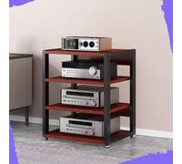 Support robuste à 4 niveaux pour composants audio 90 cm de haut pour amplificateur, récepteur stéréo, tourne-disque, finition teck