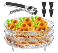 Support rond pour friteuse à air comprimé Ninja à 3 couches - Accessoires empilables en acier inoxydable - Plateau pour friteuse à air comprimé - Plateau à bacon avec 1,2 m - 1 clip - Support de