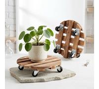 Support rond robuste pour plantes avec plateau roulant, panier mobile en bois pour intérieur et extérieur, base robuste pour pot de fleurs avec roulettes pour un déplacement facile (diamètre 35 cm