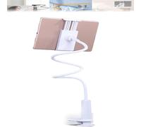 Support rotatif à 360 degrés pour tablette et téléphone, avec base en spirale flexible, pince de chevet réglable, robuste, antidérapant, pour téléphone et tablette (1 pièce, blanc)