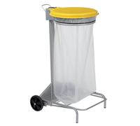 Support sac poubelle 2 roues à pédale Rossignol Collecroule avec couvercle jaune 110 L
