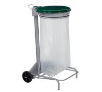 Support sac poubelle 2 roues à pédale Rossignol Collecroule avec couvercle vert 110 L