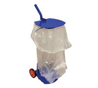 Support sac poubelle 2 roues avec couvercle bleu 110 L