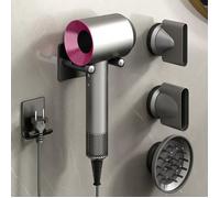 Support Sèche-Cheveux Mural Compatible avec Dyson, Porte en Alliage d’Aluminium avec Rangement Câbles & 3 Embouts Accessoires