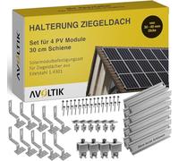 Support solaire pour toit en tuiles I Kit pour 4 modules PV 30-40 mm I Support de panneau solaire pour centrale de balcon I Kit de fixation de panneau solaire pour toits en brique en acier inoxydable
