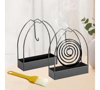 Support Spirale Anti Moustique 2 pièces, Easy Iron Mosquito Support Encens Burning Rack Home Garden Extérieur Suspendu Bobine Encens Burning Rack avec Brosse de Nettoyage (Noir)